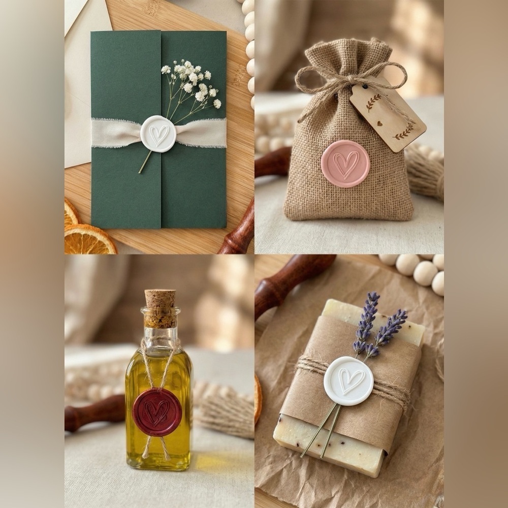 Handmade Heart Wax Seals Wedding Invite Peel & Stick Minimalist Boho | 25 Pack - Picture 14 of 16